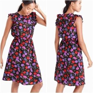J. Crew Painted Pansy Floral Silk Dress Ruffle Cap Sleeves Sz 00